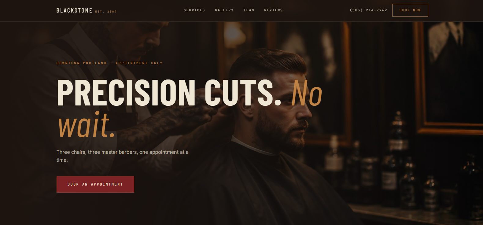 Blacktone Barber website design by Nexomo Studio